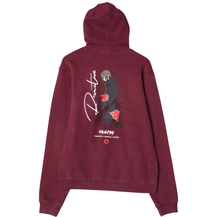 Primitive NARUTO SHIPPUDEN Uchiha Itachi Character Sweatshirt Pullover Hoodie, Men's Size Small cotton wine-red Vintage Second Hand