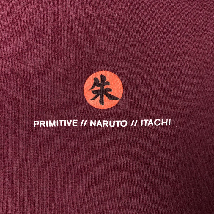 Primitive NARUTO SHIPPUDEN Uchiha Itachi Character Sweatshirt Pullover Hoodie, Men's Size Small cotton wine-red Vintage Second Hand