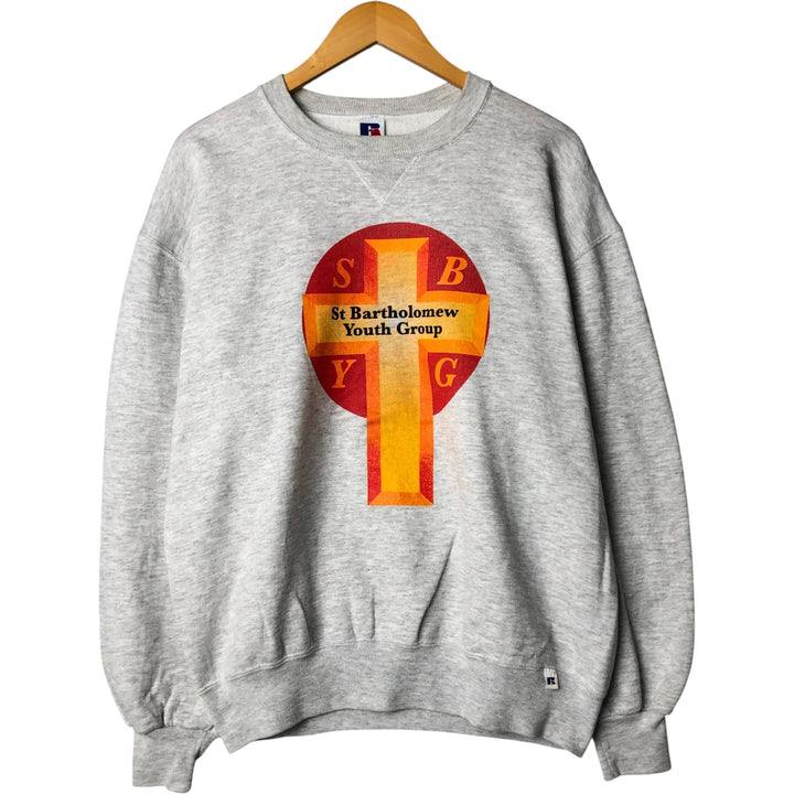 90'S Russell printed sweatshirt, sweatshirt, made in USA, men's size L, vintage cotton gray type Vintage Second Hand