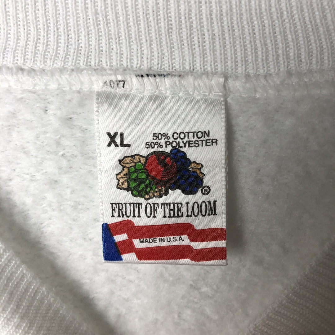 90'S Fruit of the Loom printed sweatshirt, made in the USA, men's XL size, vintage cotton white type Vintage Second Hand
