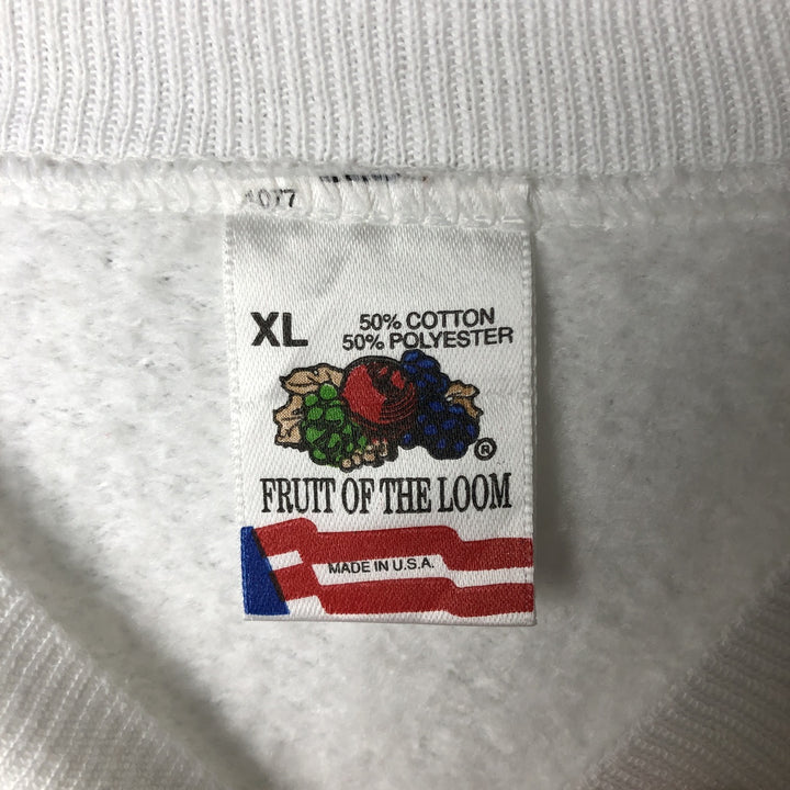 90'S Fruit of the Loom printed sweatshirt, made in the USA, men's XL size, vintage cotton white type Vintage Second Hand
