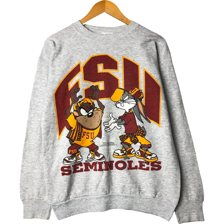 90'S Looney Tunes Bugs Bunny Tasmanian Devil College Character Sweatshirt, Made in USA cotton gray type Vintage Second Hand