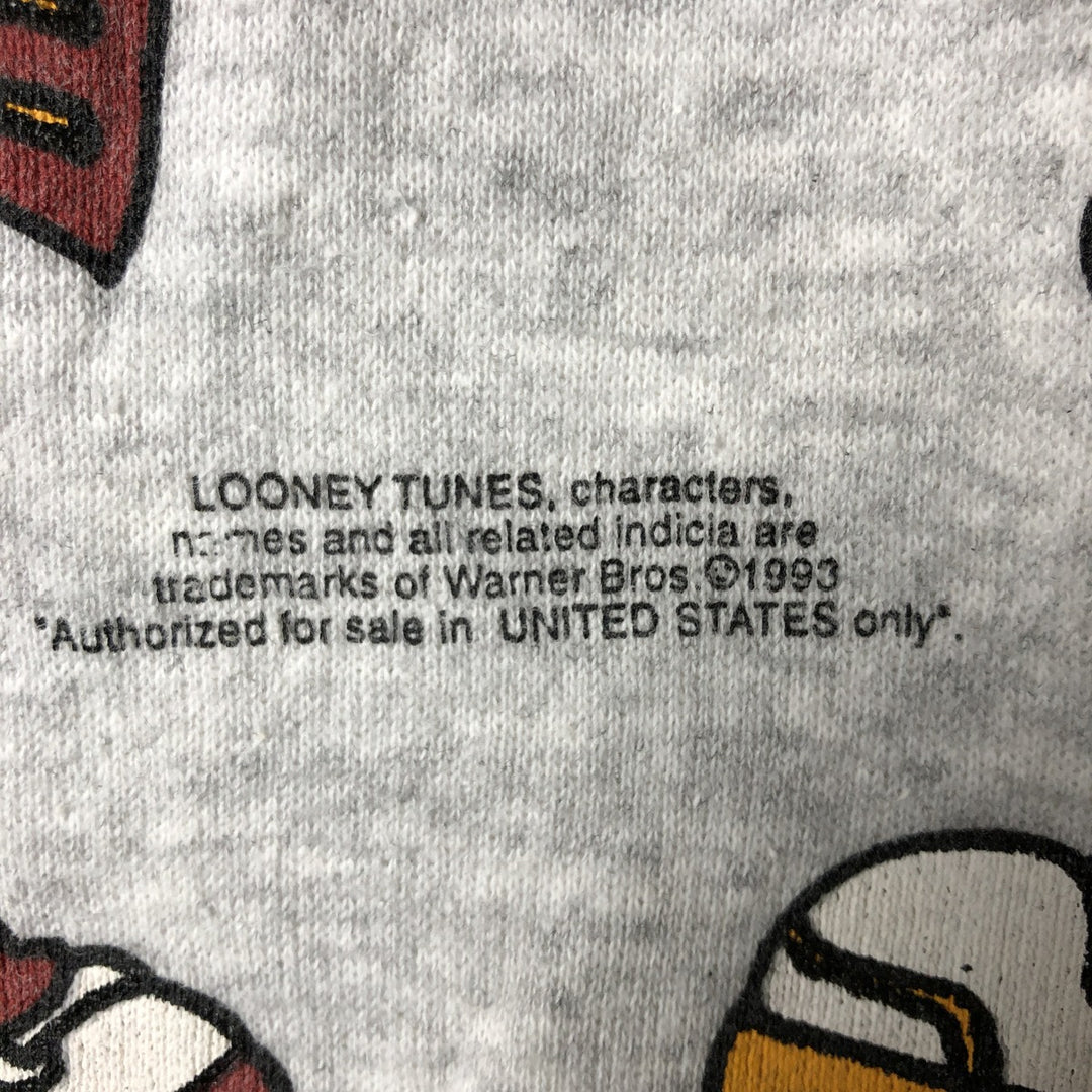 90'S Looney Tunes Bugs Bunny Tasmanian Devil College Character Sweatshirt, Made in USA cotton gray type Vintage Second Hand