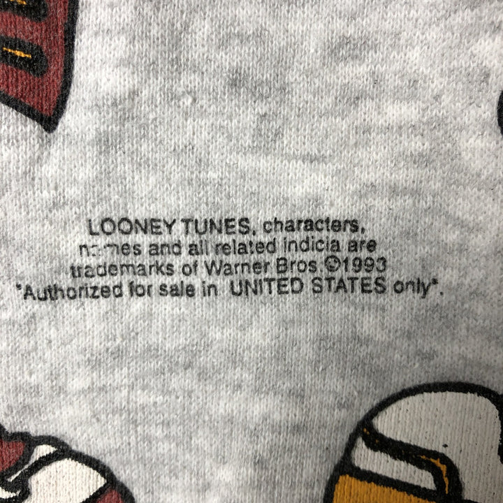90'S Looney Tunes Bugs Bunny Tasmanian Devil College Character Sweatshirt, Made in USA cotton gray type Vintage Second Hand
