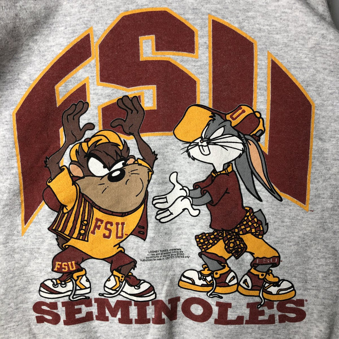 90'S Looney Tunes Bugs Bunny Tasmanian Devil College Character Sweatshirt, Made in USA cotton gray type Vintage Second Hand