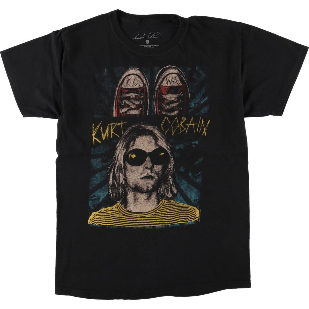 KURT COBAIN Kurt Cobain band T-shirt band T men's size S cotton black type Vintage Second Hand