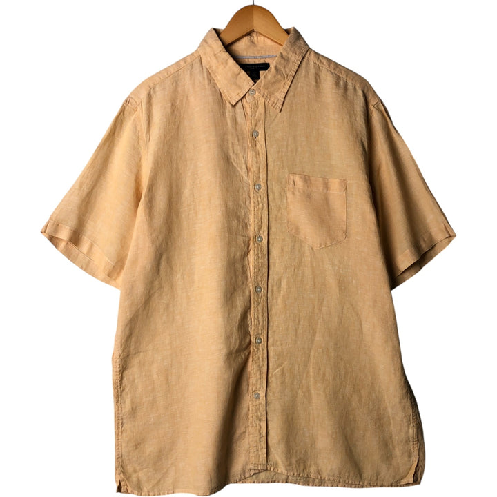 2000'S Banana Republic Slim Fit Short Sleeve Linen Box Shirt, Men's XL linen orange type Vintage Second Hand