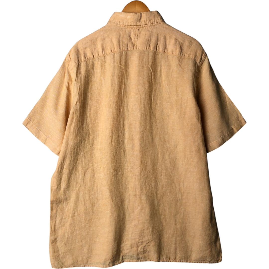 2000'S Banana Republic Slim Fit Short Sleeve Linen Box Shirt, Men's XL linen orange type Vintage Second Hand