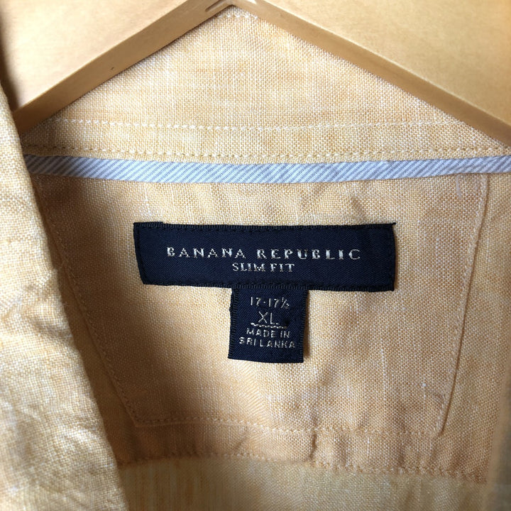 2000'S Banana Republic Slim Fit Short Sleeve Linen Box Shirt, Men's XL linen orange type Vintage Second Hand