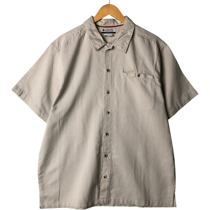 2000'S Columbia Short Sleeve Ramie and Cotton Box Shirt, Men's Size L Lamy Beige type Vintage Second Hand