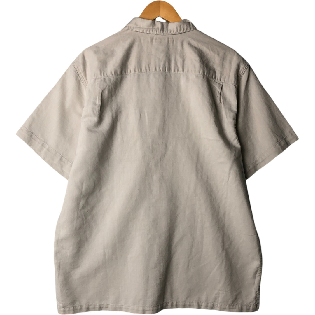 2000'S Columbia Short Sleeve Ramie and Cotton Box Shirt, Men's Size L Lamy Beige type Vintage Second Hand