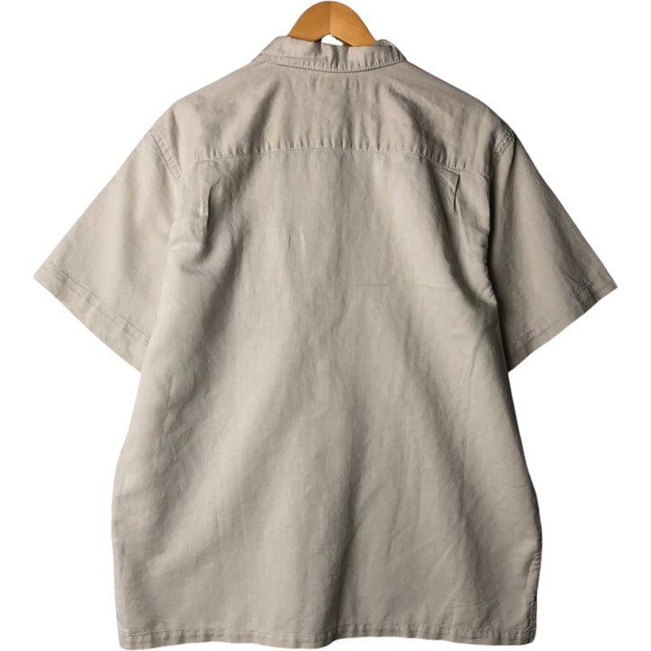 2000'S Columbia Short Sleeve Ramie and Cotton Box Shirt, Men's Size L Lamy Beige type Vintage Second Hand