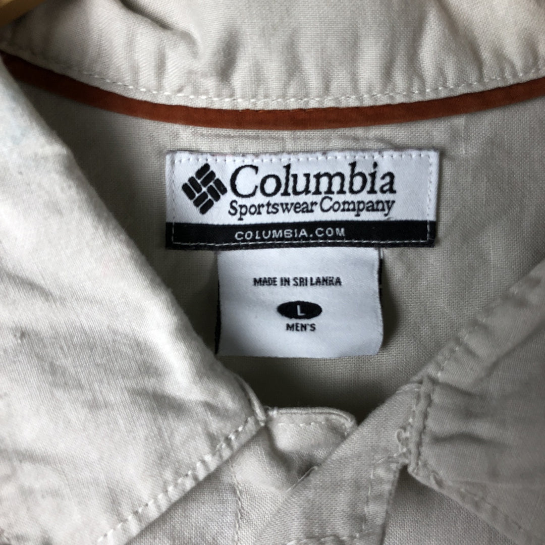 2000'S Columbia Short Sleeve Ramie and Cotton Box Shirt, Men's Size L Lamy Beige type Vintage Second Hand