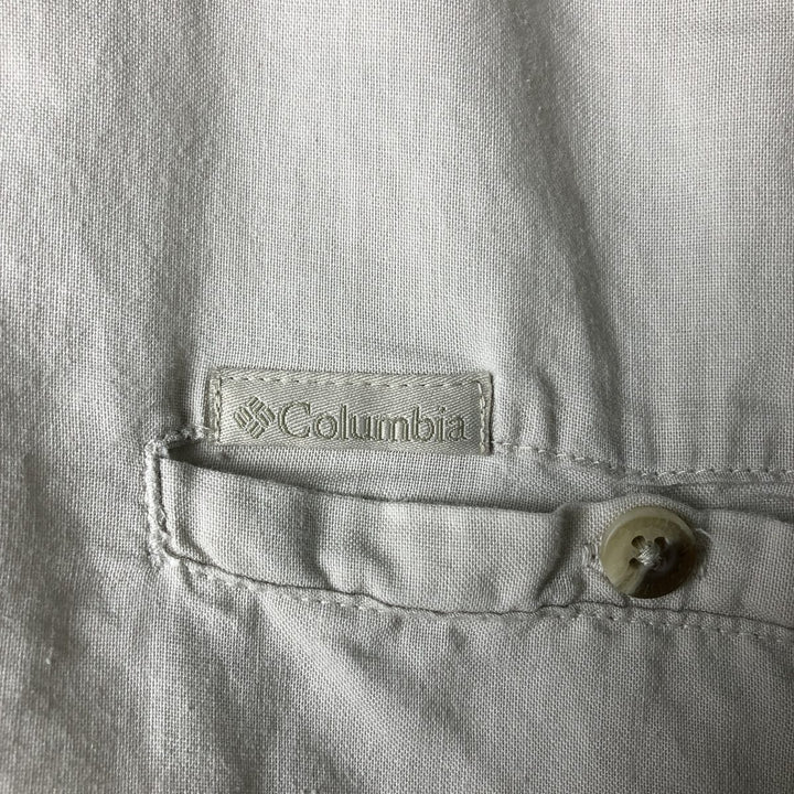 2000'S Columbia Short Sleeve Ramie and Cotton Box Shirt, Men's Size L Lamy Beige type Vintage Second Hand