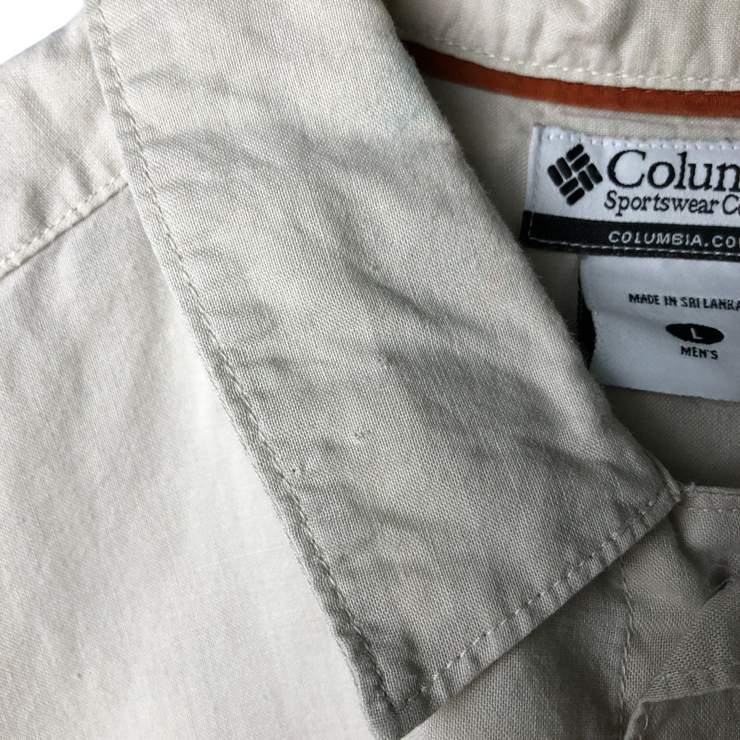 2000'S Columbia Short Sleeve Ramie and Cotton Box Shirt, Men's Size L Lamy Beige type Vintage Second Hand