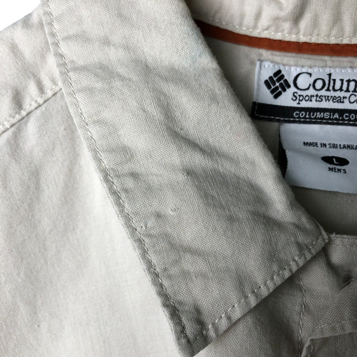 2000'S Columbia Short Sleeve Ramie and Cotton Box Shirt, Men's Size L Lamy Beige type Vintage Second Hand