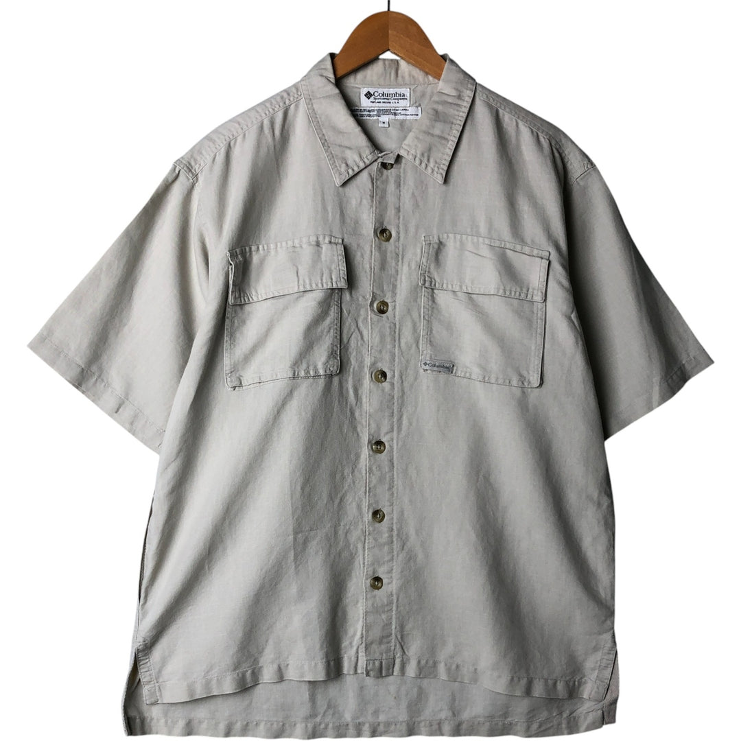 90s-00'S Vintage Columbia Short Sleeve Ramie and Cotton Box Shirt, Men's Size Medium Lamy Beige type Vintage Second Hand
