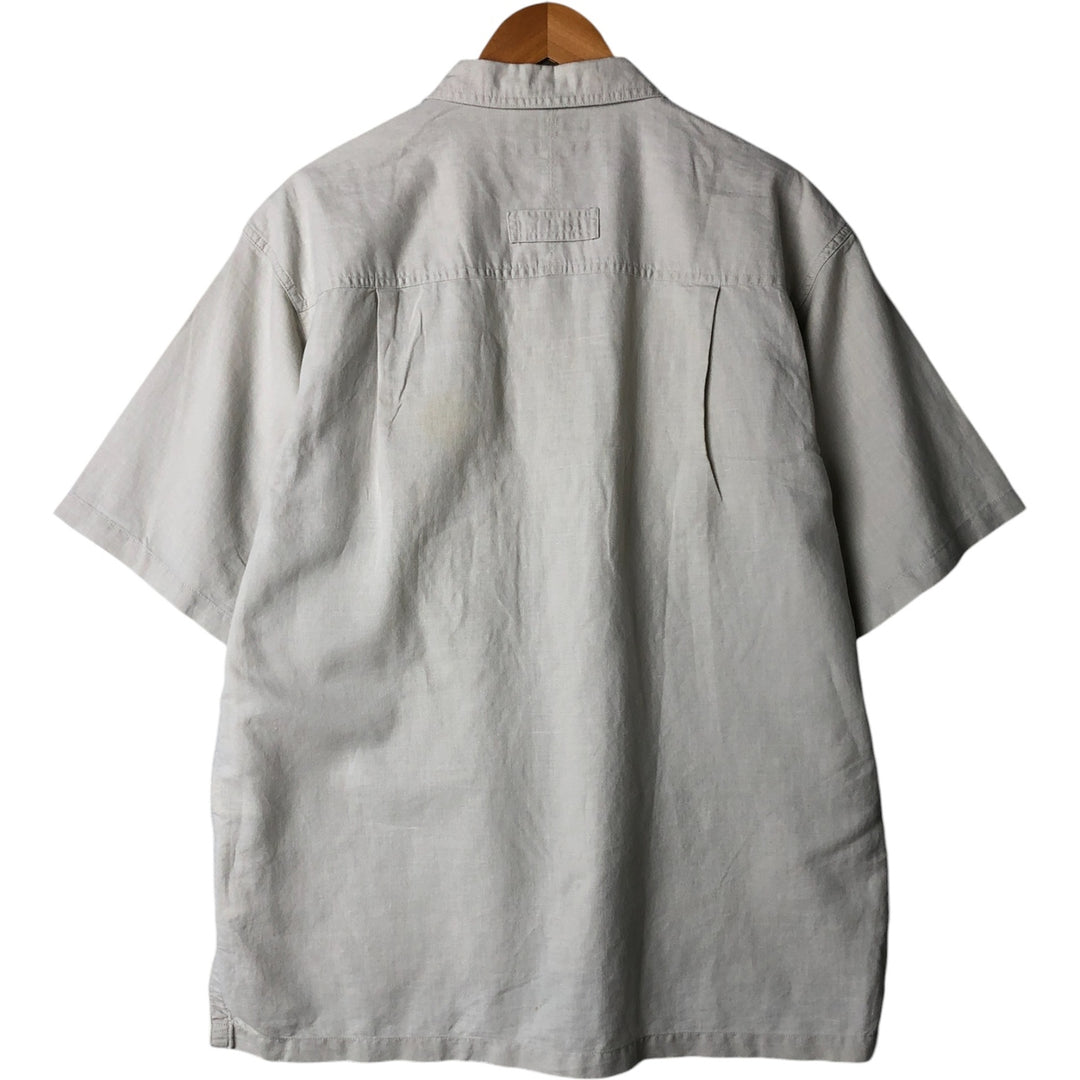 90s-00'S Vintage Columbia Short Sleeve Ramie and Cotton Box Shirt, Men's Size Medium Lamy Beige type Vintage Second Hand