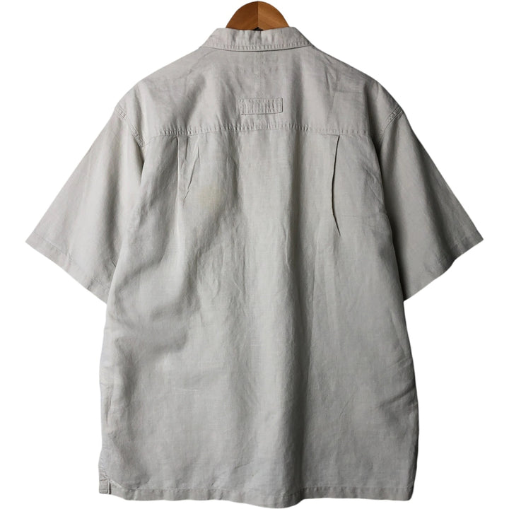 90s-00'S Vintage Columbia Short Sleeve Ramie and Cotton Box Shirt, Men's Size Medium Lamy Beige type Vintage Second Hand