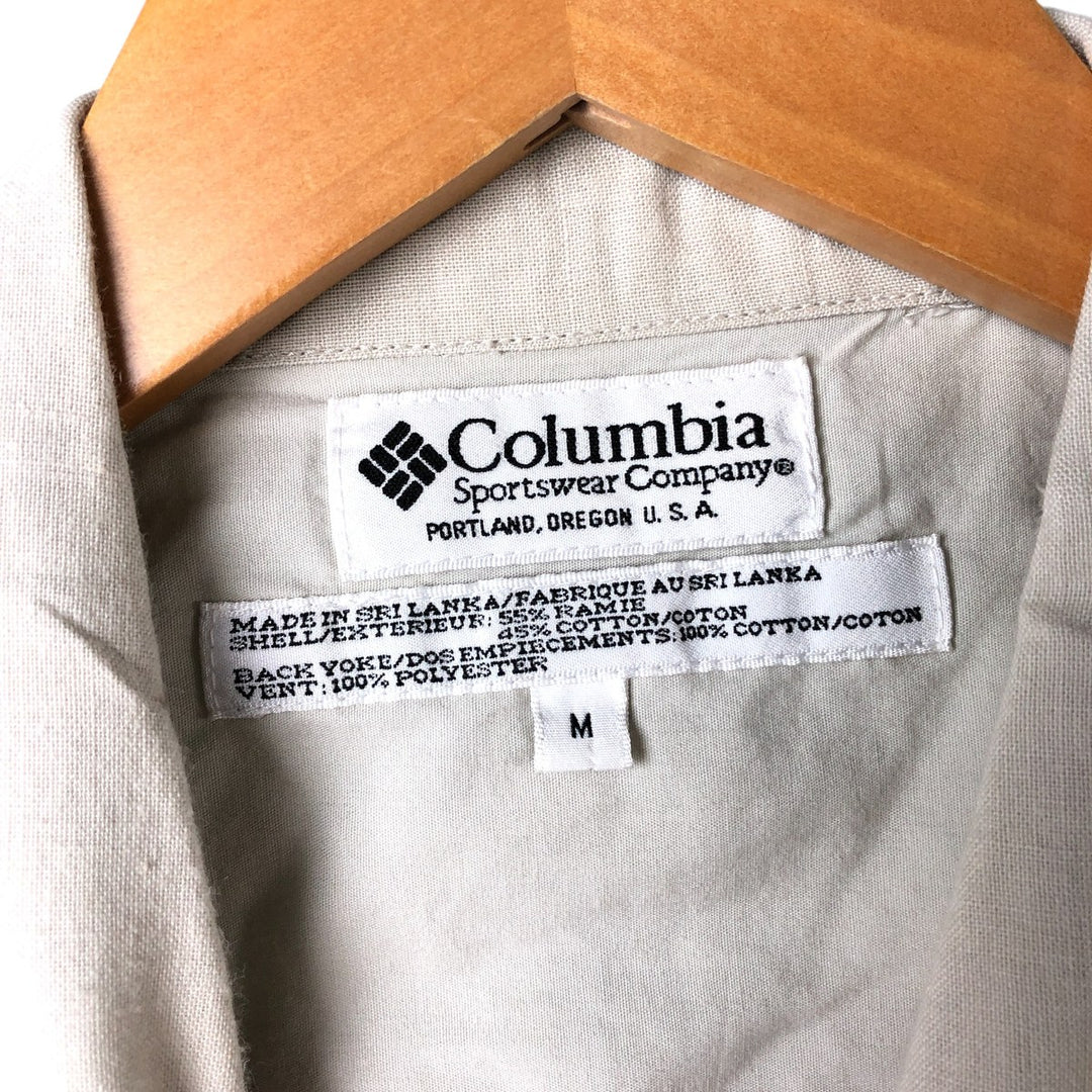 90s-00'S Vintage Columbia Short Sleeve Ramie and Cotton Box Shirt, Men's Size Medium Lamy Beige type Vintage Second Hand
