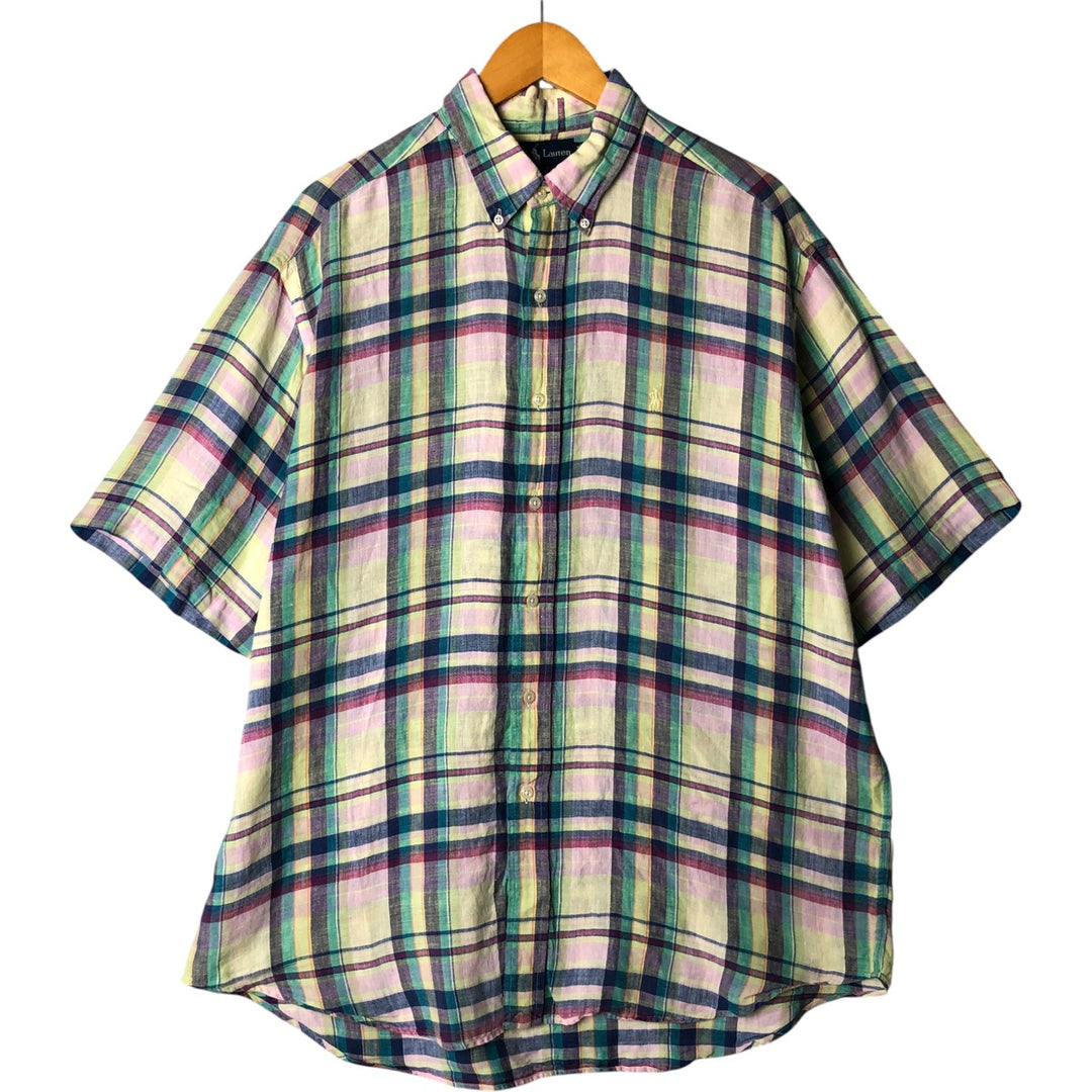 Ralph Lauren BLAKE short sleeve linen button down shirt, men's size L linen yellow type Vintage Second Hand