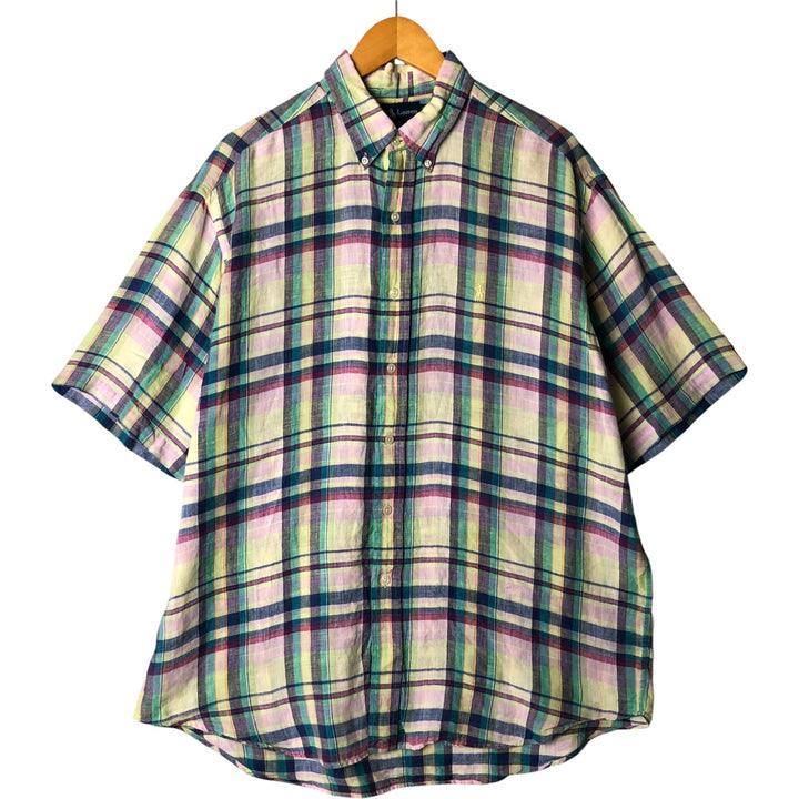 Ralph Lauren BLAKE short sleeve linen button down shirt, men's size L linen yellow type Vintage Second Hand