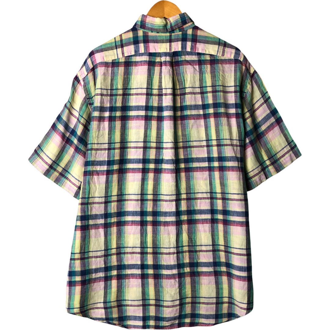 Ralph Lauren BLAKE short sleeve linen button down shirt, men's size L linen yellow type Vintage Second Hand