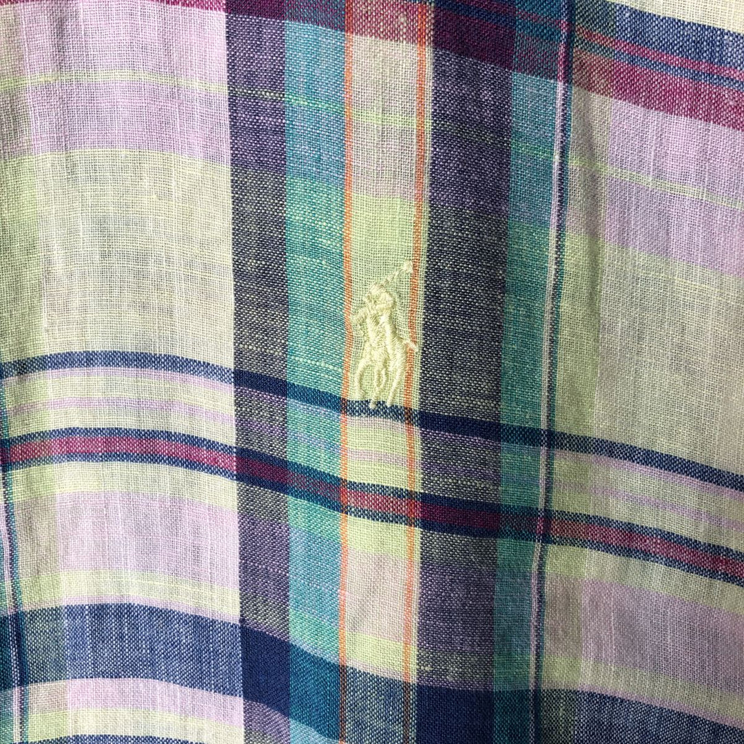 Ralph Lauren BLAKE short sleeve linen button down shirt, men's size L linen yellow type Vintage Second Hand