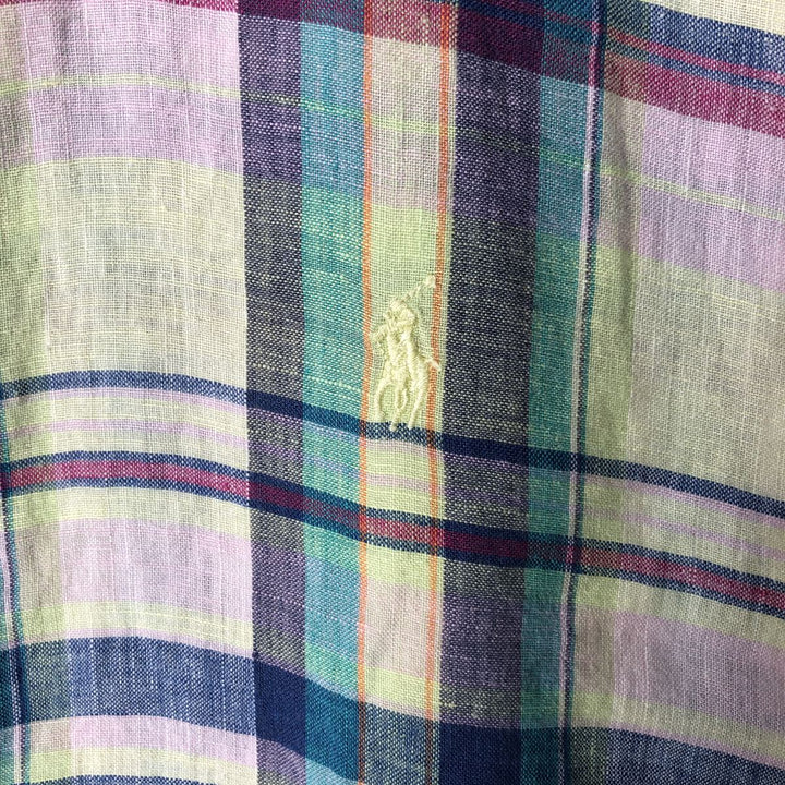 Ralph Lauren BLAKE short sleeve linen button down shirt, men's size L linen yellow type Vintage Second Hand