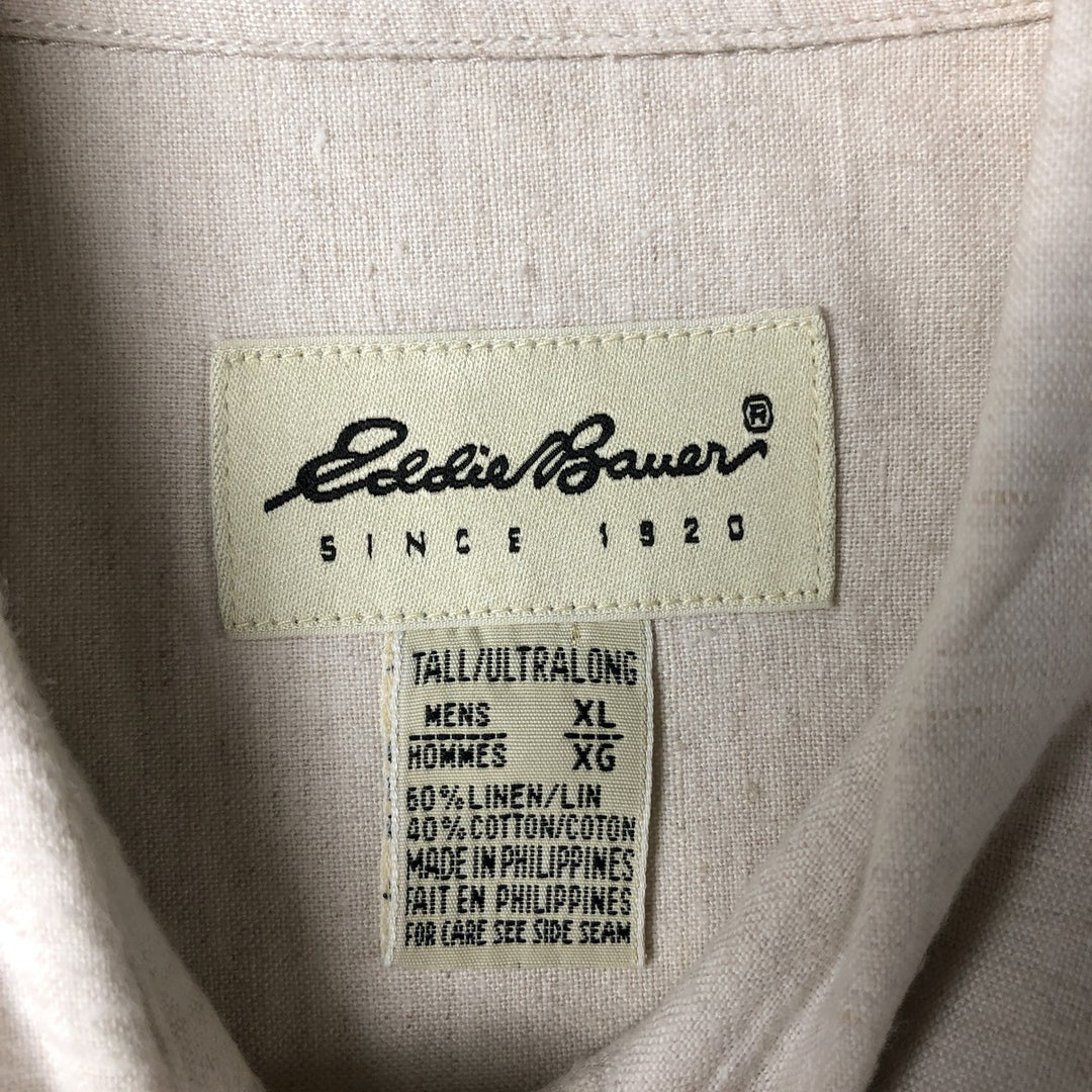 Eddie Bauer short-sleeved linen button-down shirt, men's size XL linen Beige type Vintage Second Hand