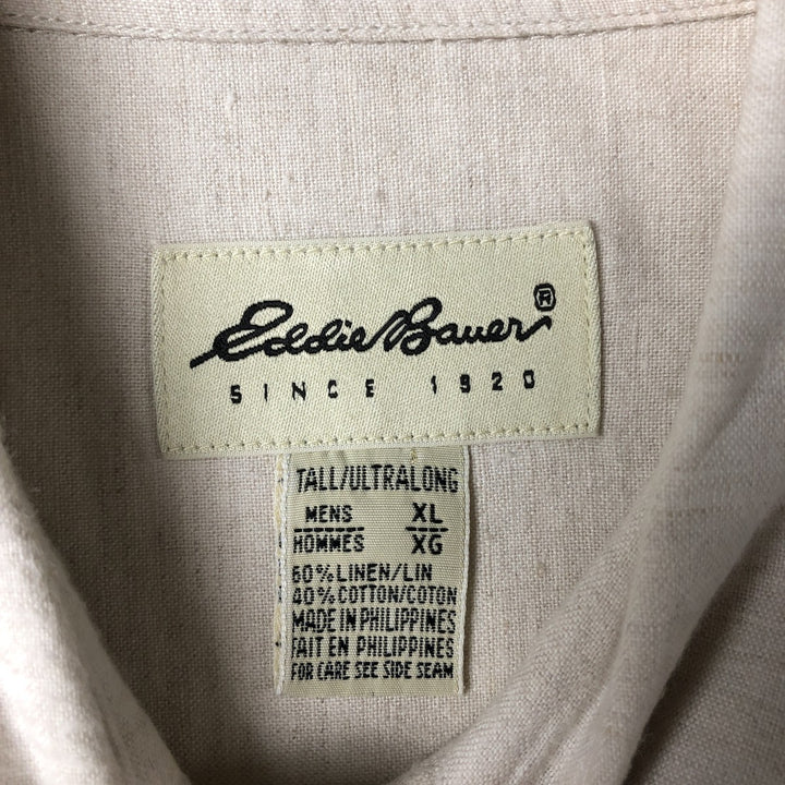 Eddie Bauer short-sleeved linen button-down shirt, men's size XL linen Beige type Vintage Second Hand