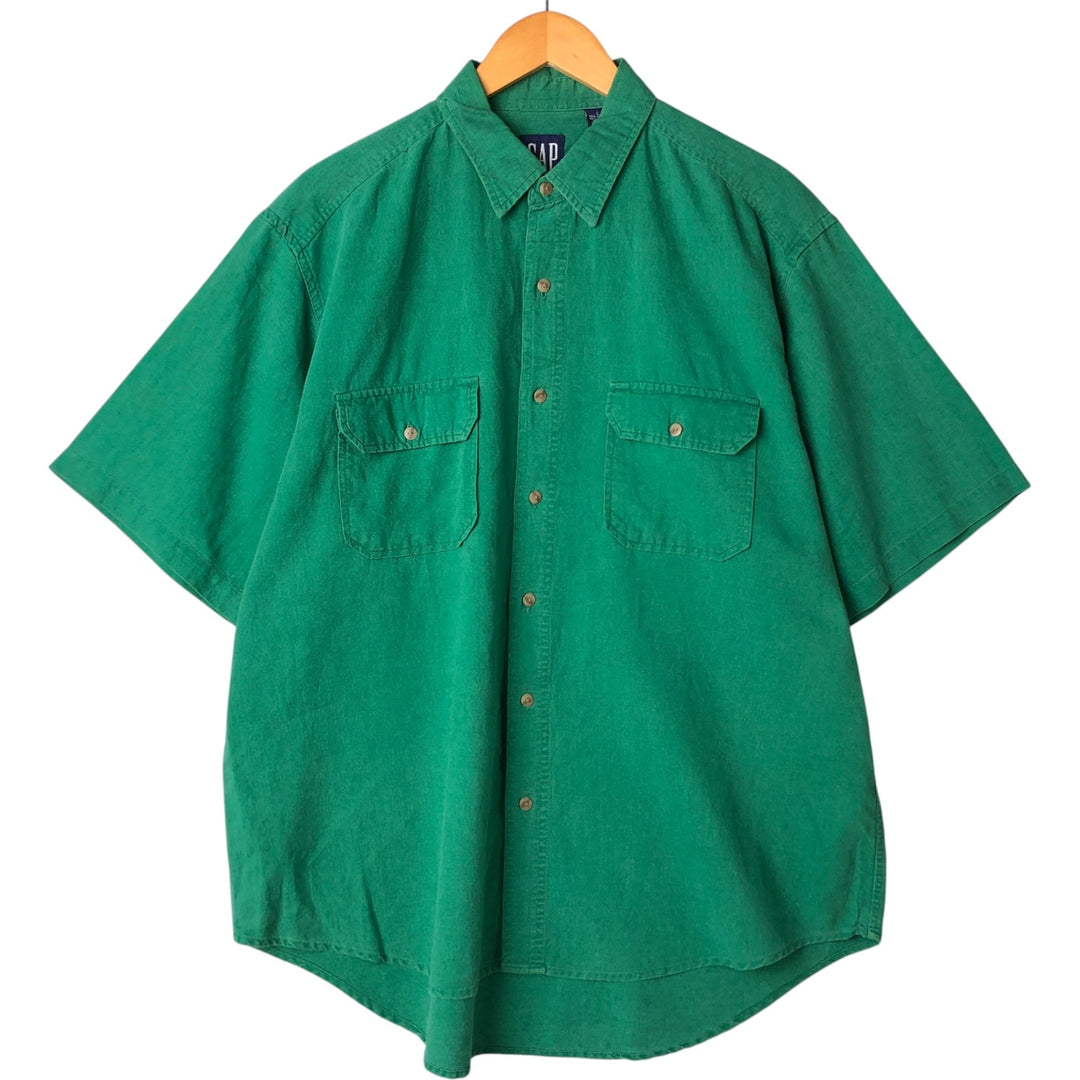 90'S GAP Old Gap Short Sleeve Cotton x Linen Shirt Men's L Size Vintage linen green type Vintage Second Hand