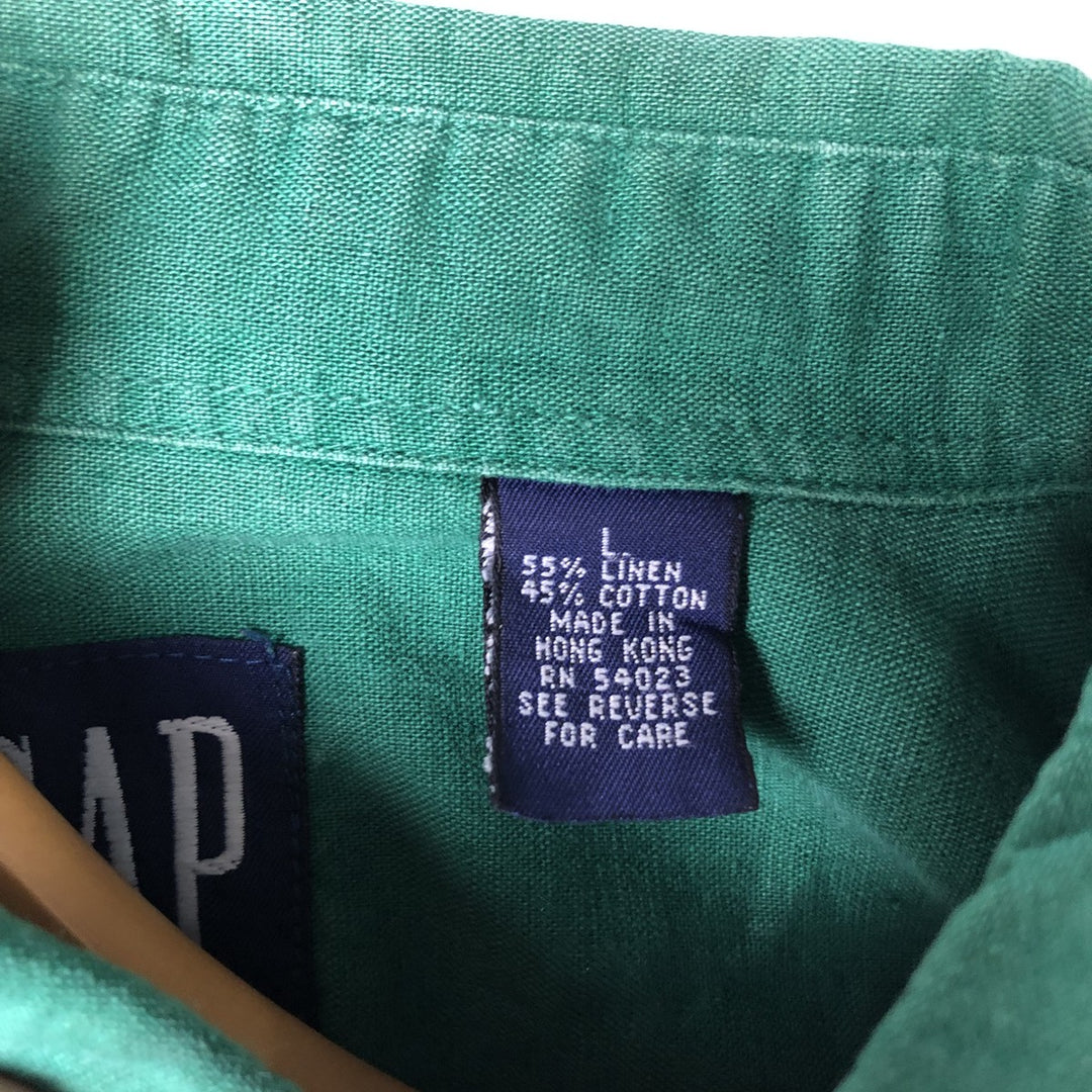 90'S GAP Old Gap Short Sleeve Cotton x Linen Shirt Men's L Size Vintage linen green type Vintage Second Hand