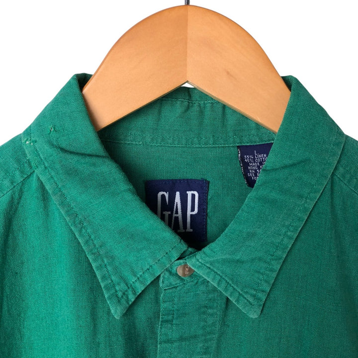 90'S GAP Old Gap Short Sleeve Cotton x Linen Shirt Men's L Size Vintage linen green type Vintage Second Hand