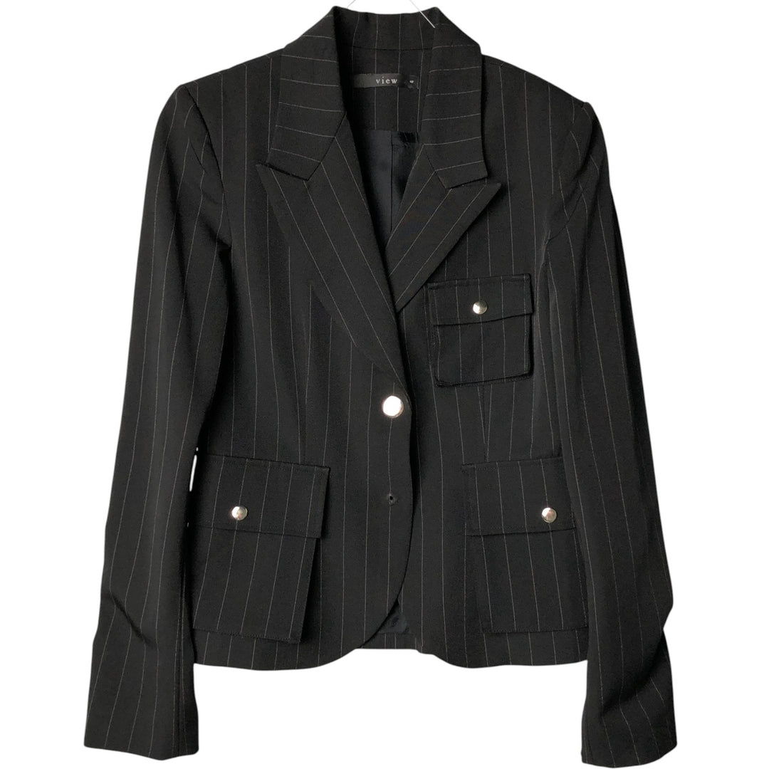 View Stripe Pattern Peak Lapel Tailored Jacket Women's XS polyester black type Vintage Second Hand