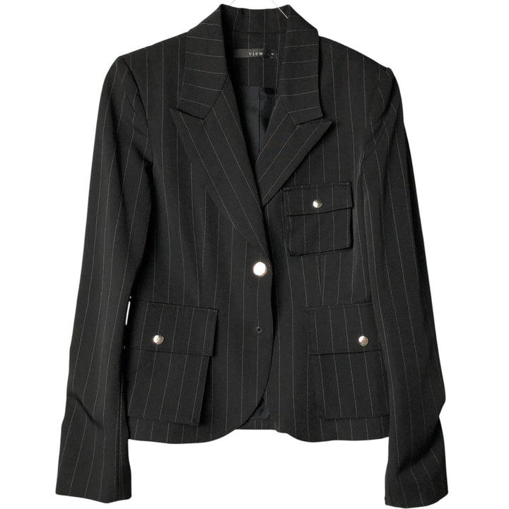 View Stripe Pattern Peak Lapel Tailored Jacket Women's XS polyester black type Vintage Second Hand