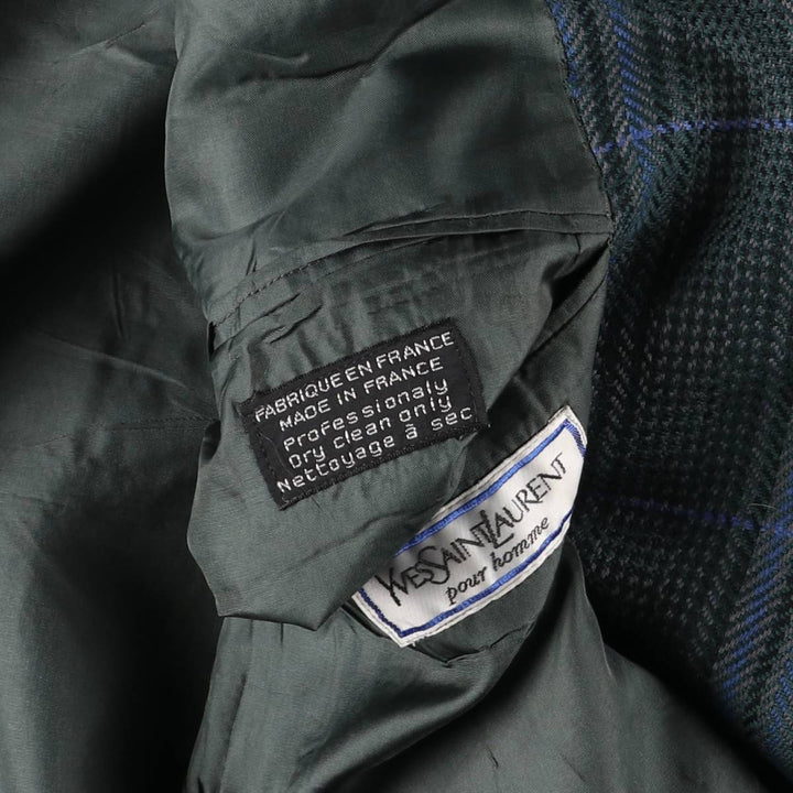 Vintage 1990'S Yves Saint Laurent POUR HOMME checked pattern tailored jacket, made in France, size L. unclear green type Vintage Second Hand