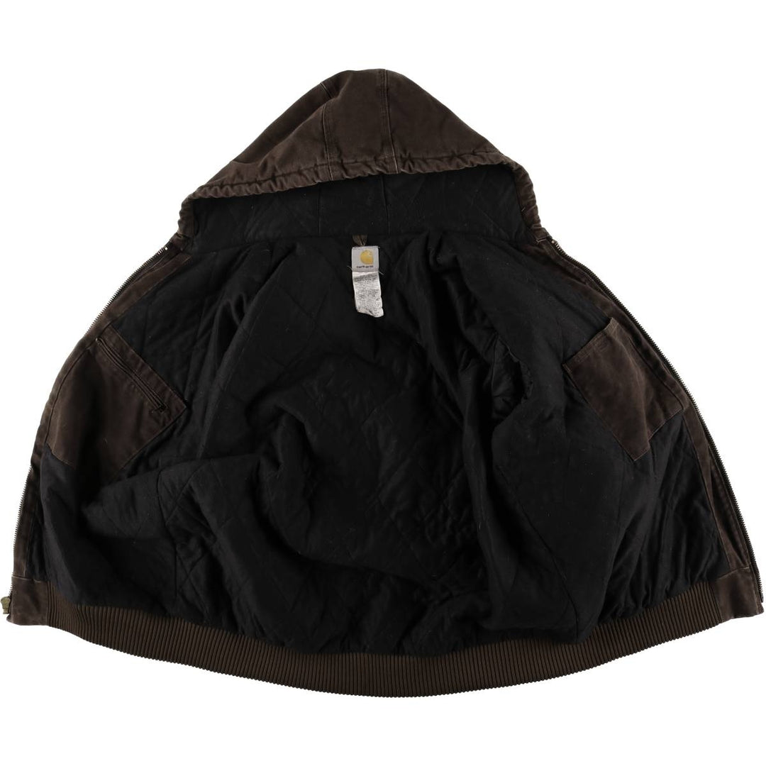 2000'S Carhartt Active Jacket, Padded Duck Full Zip Hoodie, Men's Size XL cotton brown type Vintage Second Hand