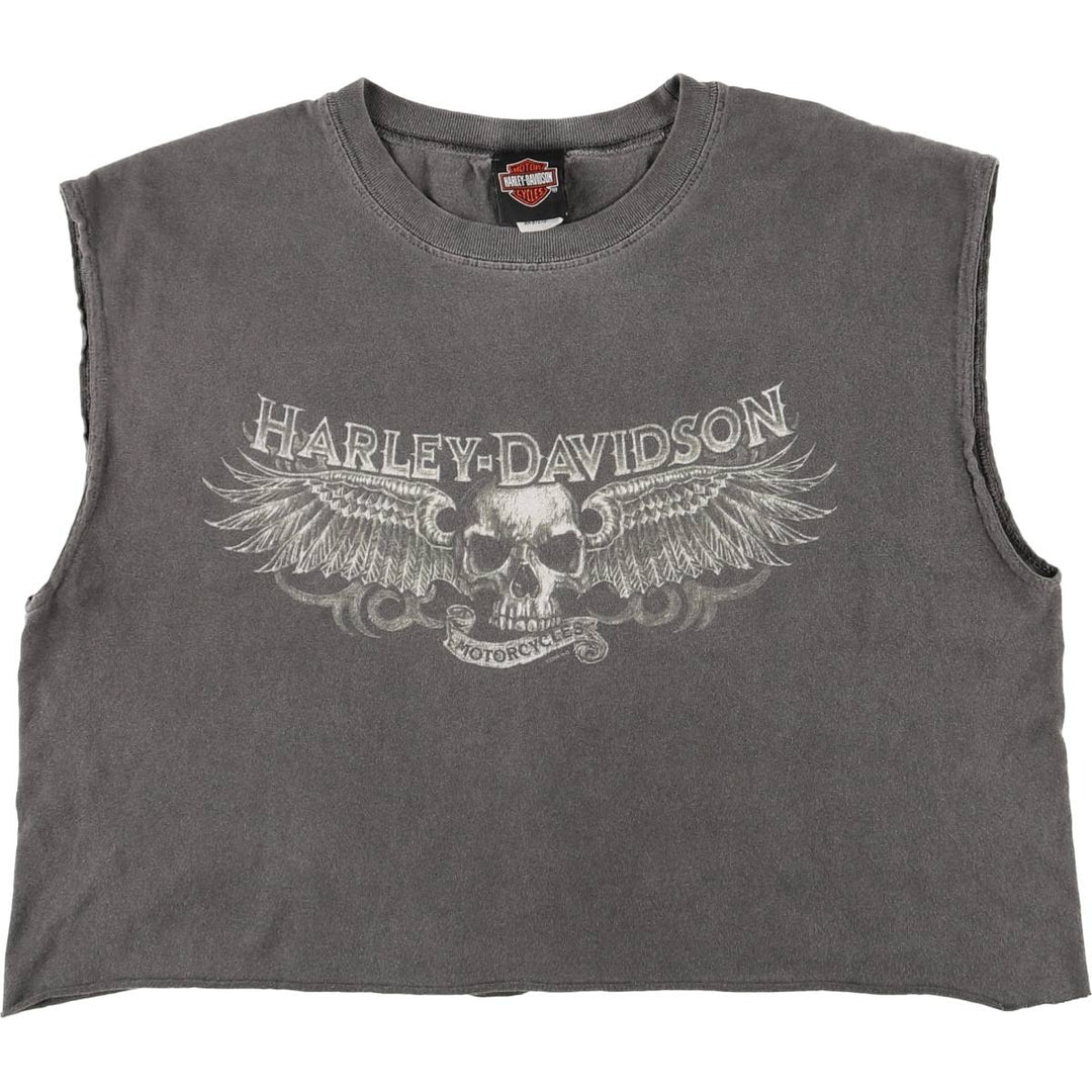 2000'S Harley-Davidson Skull Pattern Cut-Off Tank Top, Women's Size L cotton gray type Vintage Second Hand