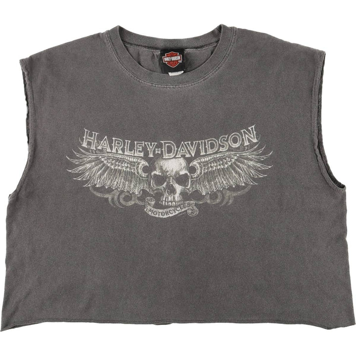 2000'S Harley-Davidson Skull Pattern Cut-Off Tank Top, Women's Size L cotton gray type Vintage Second Hand
