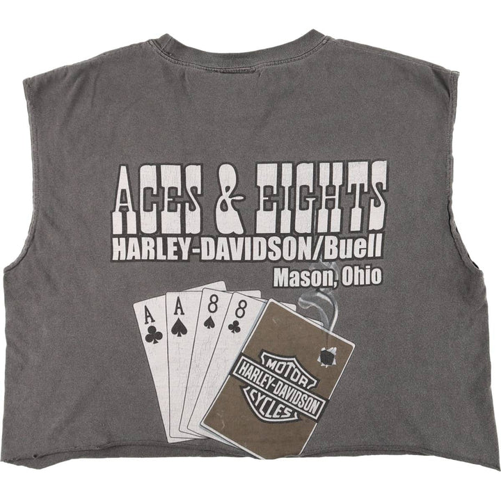 2000'S Harley-Davidson Skull Pattern Cut-Off Tank Top, Women's Size L cotton gray type Vintage Second Hand
