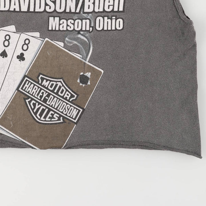 2000'S Harley-Davidson Skull Pattern Cut-Off Tank Top, Women's Size L cotton gray type Vintage Second Hand