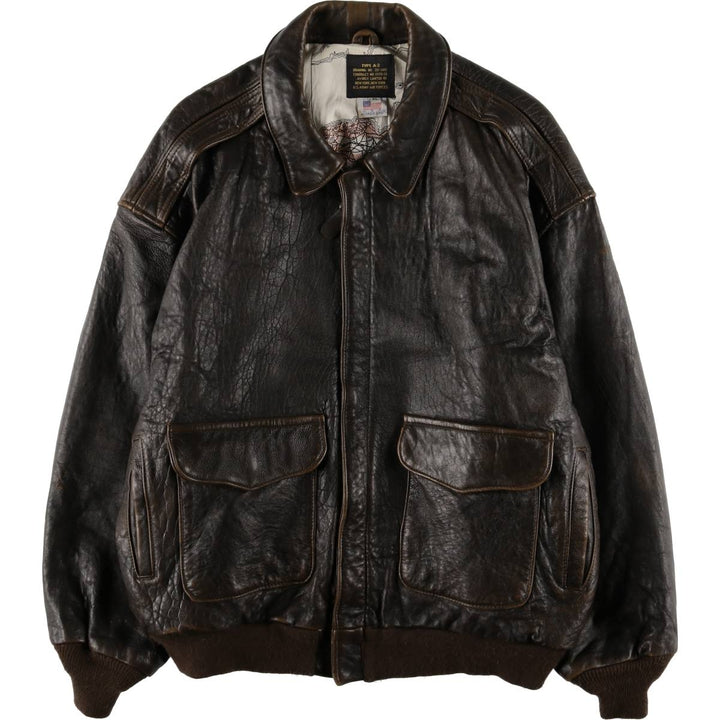 90'S Avirex A-2 Padded Leather Flight Jacket, Made in USA, Men's XL, Vintage genuine leather black type Vintage Second Hand