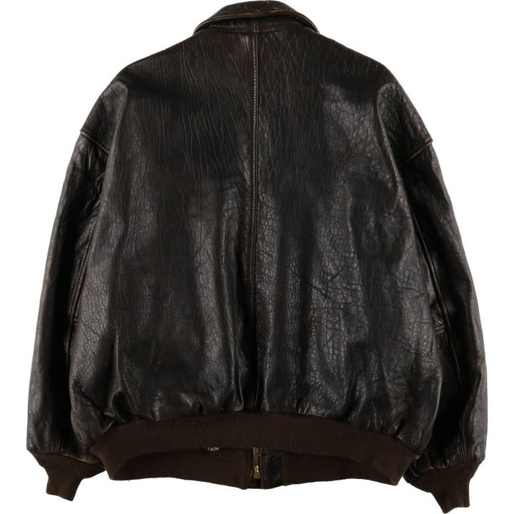 90'S Avirex A-2 Padded Leather Flight Jacket, Made in USA, Men's XL, Vintage genuine leather black type Vintage Second Hand
