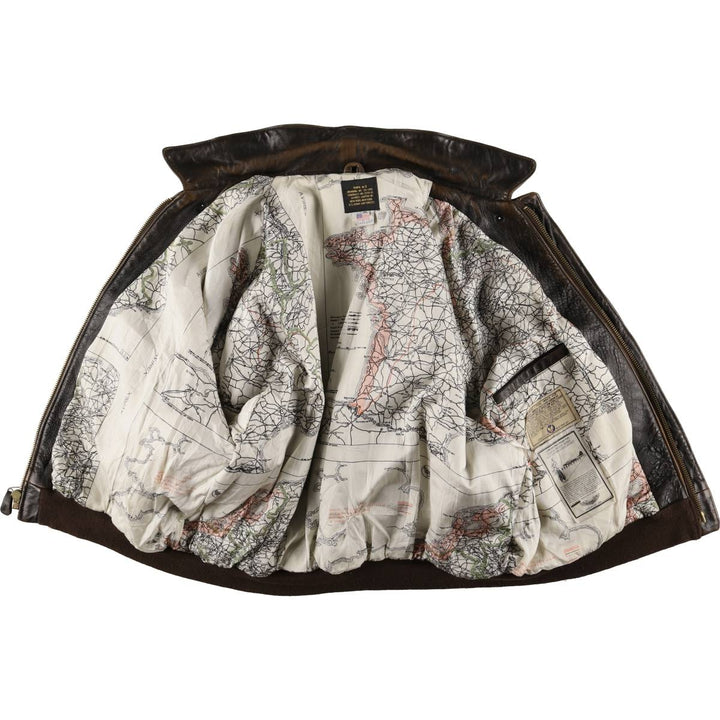 90'S Avirex A-2 Padded Leather Flight Jacket, Made in USA, Men's XL, Vintage genuine leather black type Vintage Second Hand