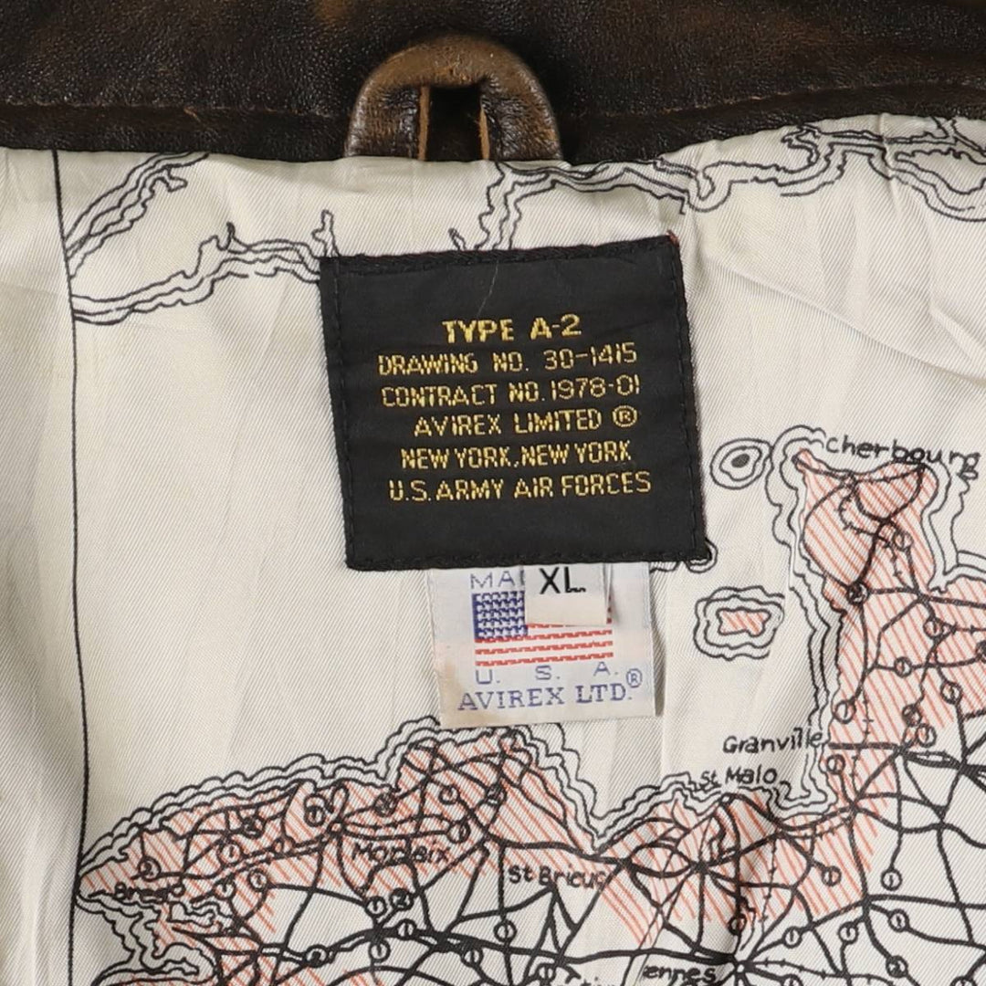 90'S Avirex A-2 Padded Leather Flight Jacket, Made in USA, Men's XL, Vintage genuine leather black type Vintage Second Hand