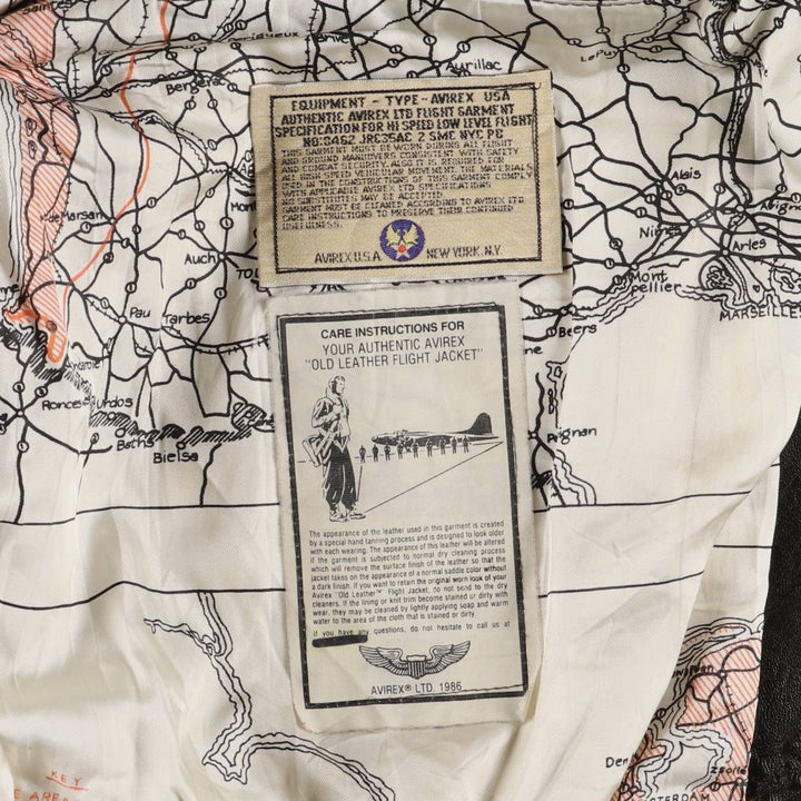 90'S Avirex A-2 Padded Leather Flight Jacket, Made in USA, Men's XL, Vintage genuine leather black type Vintage Second Hand