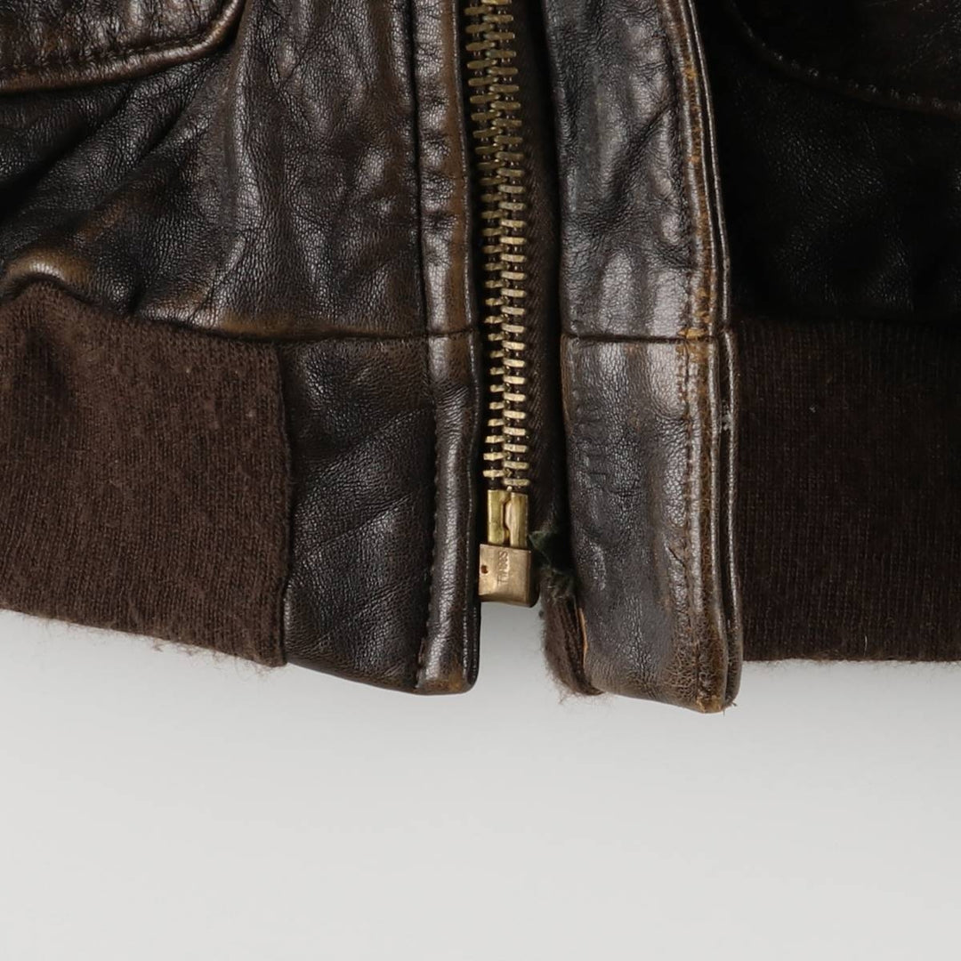 90'S Avirex A-2 Padded Leather Flight Jacket, Made in USA, Men's XL, Vintage genuine leather black type Vintage Second Hand