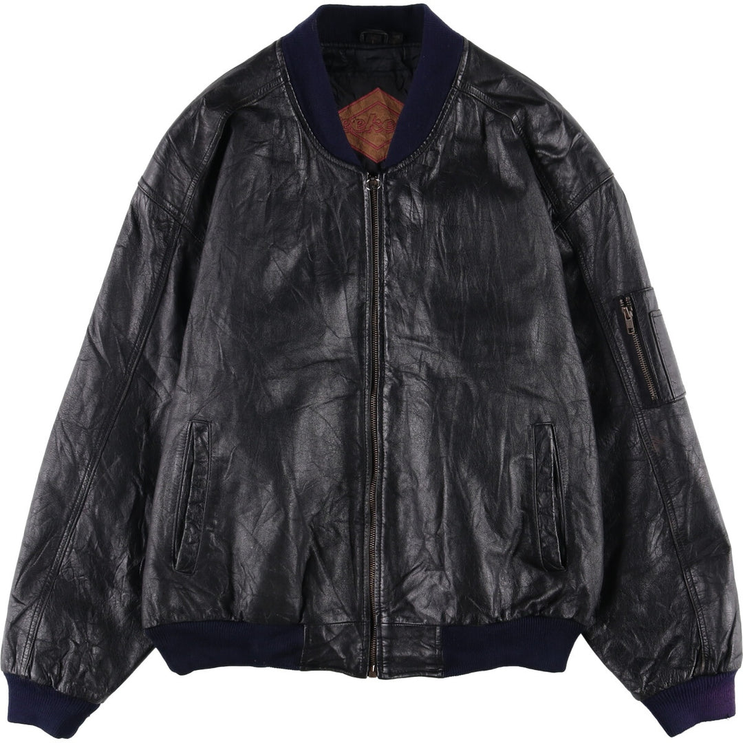 Weekends MA-1 Style Padded Leather Flight Jacket, Men's Size L genuine leather black type Vintage Second Hand
