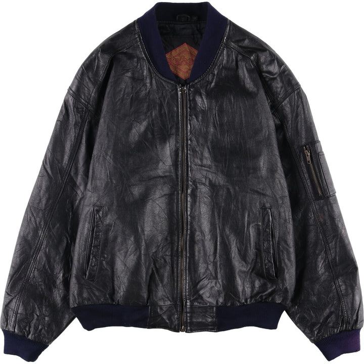 Weekends MA-1 Style Padded Leather Flight Jacket, Men's Size L genuine leather black type Vintage Second Hand